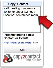 Paste Into Copy2Contact Google Gadget